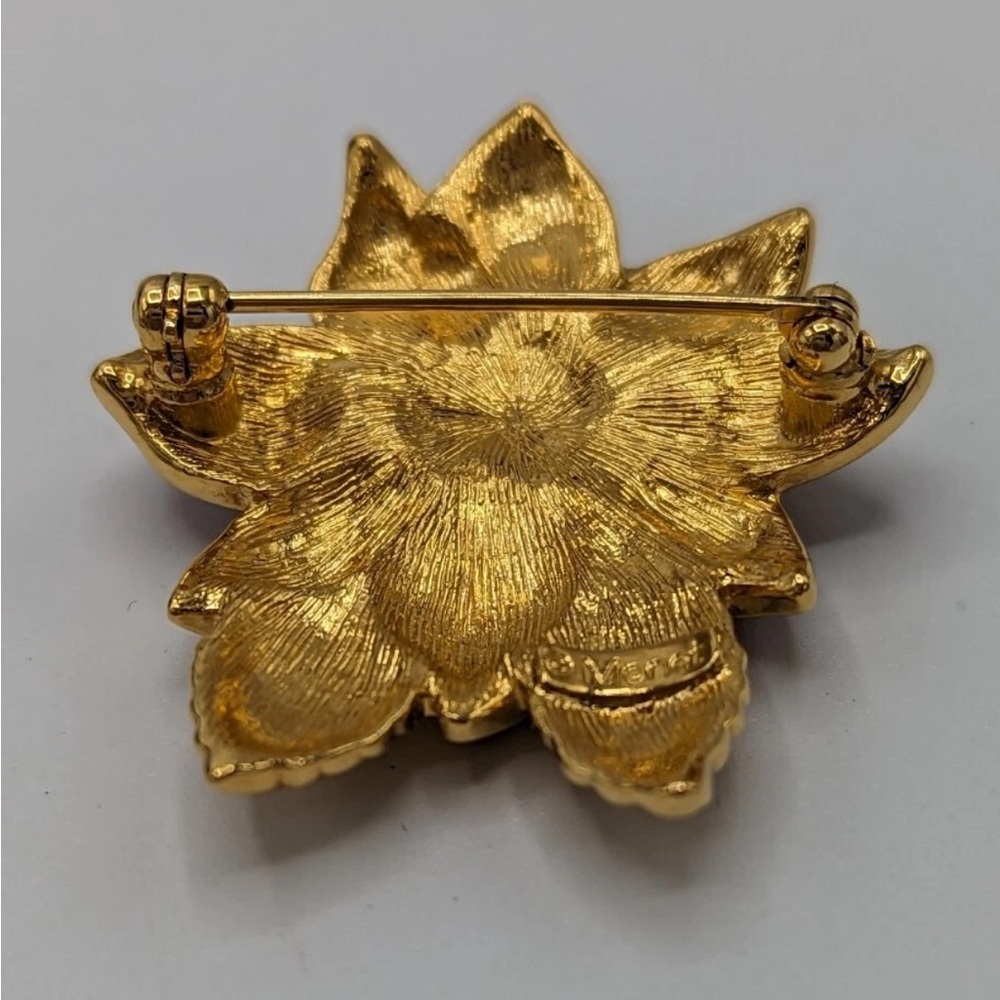 Monet Red and Gold Rhinestone Poinsettia Brooch - Picture 9 of 10
